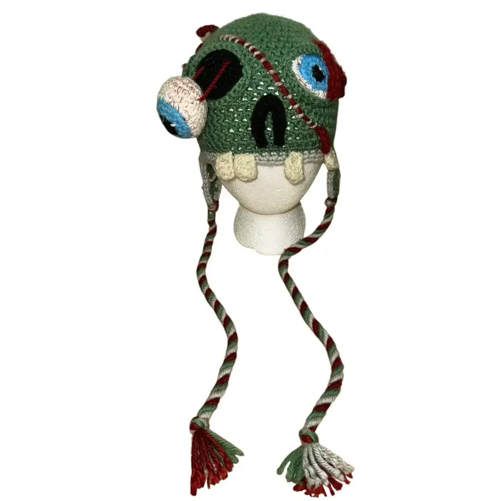 Laurel & Honey Crochet Zombie Beanie Earflap Hat Handmade Monster Cap